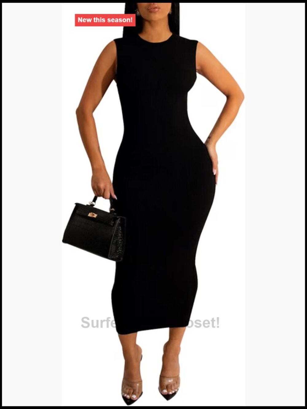 Women's Sleeveless Ribbed Bodycon Midi Tank Dress, Slim Fit Casual Party Dress
